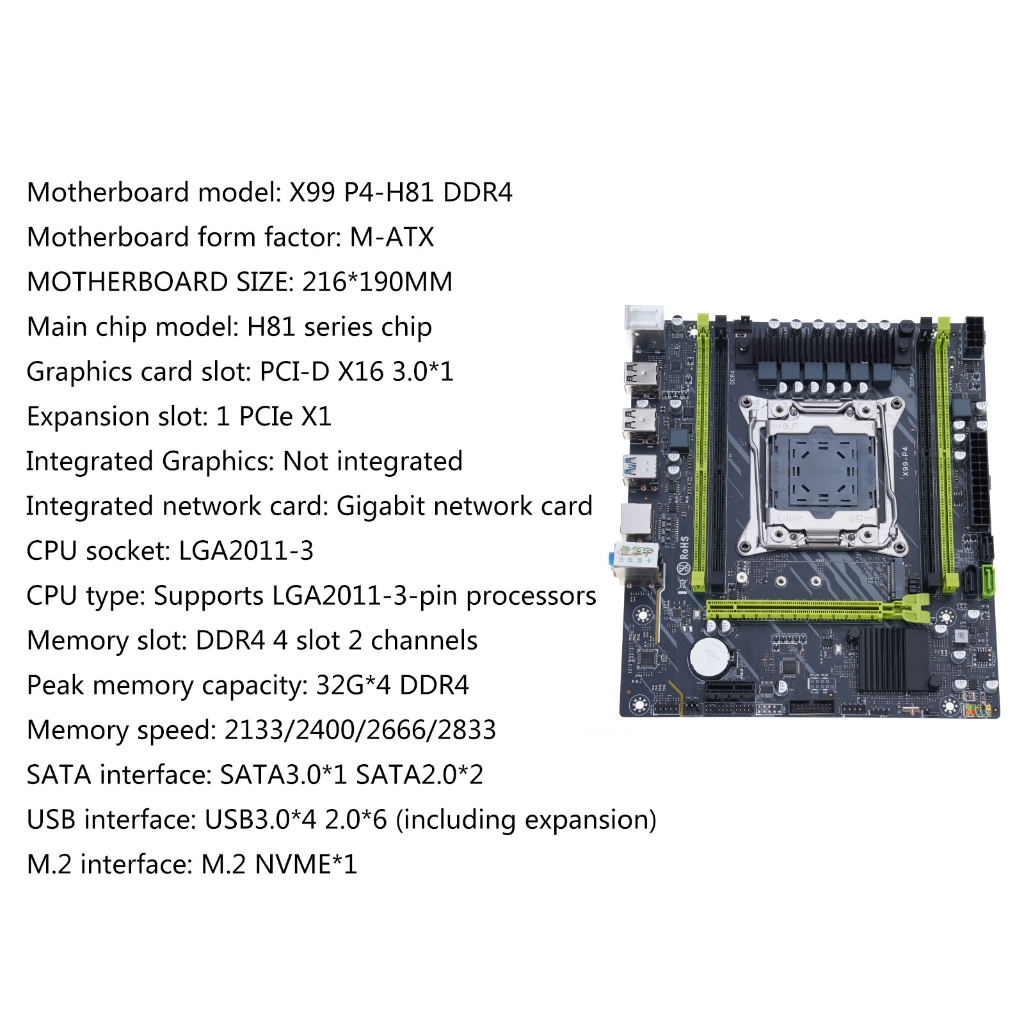 Tizuqe X99-P4 Computer Motherboards LGA2011 4xDDR4 2xUSB3.0 6xUSB2.0 PCIE M.2 Gaming Motherboards LGA2011-3 E5 DDR4 Memory Slot