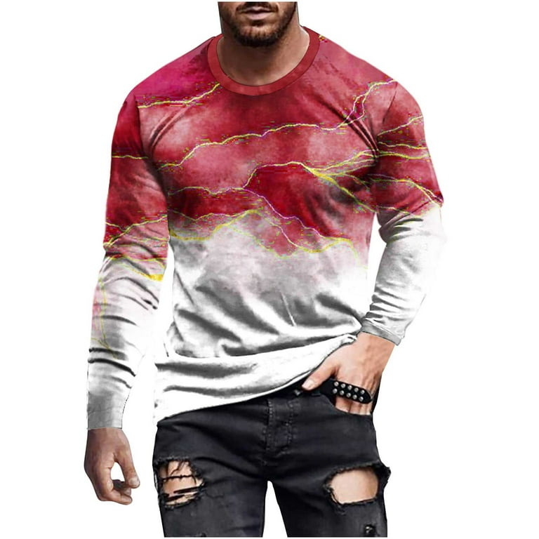 cllios Clearance Clothes Under $5 Men's Graphic Tees Vintage 3D Print Long  Sleeve Shirts Fall Pullover Top Fashion Crew Neck Daily T-Shirts 