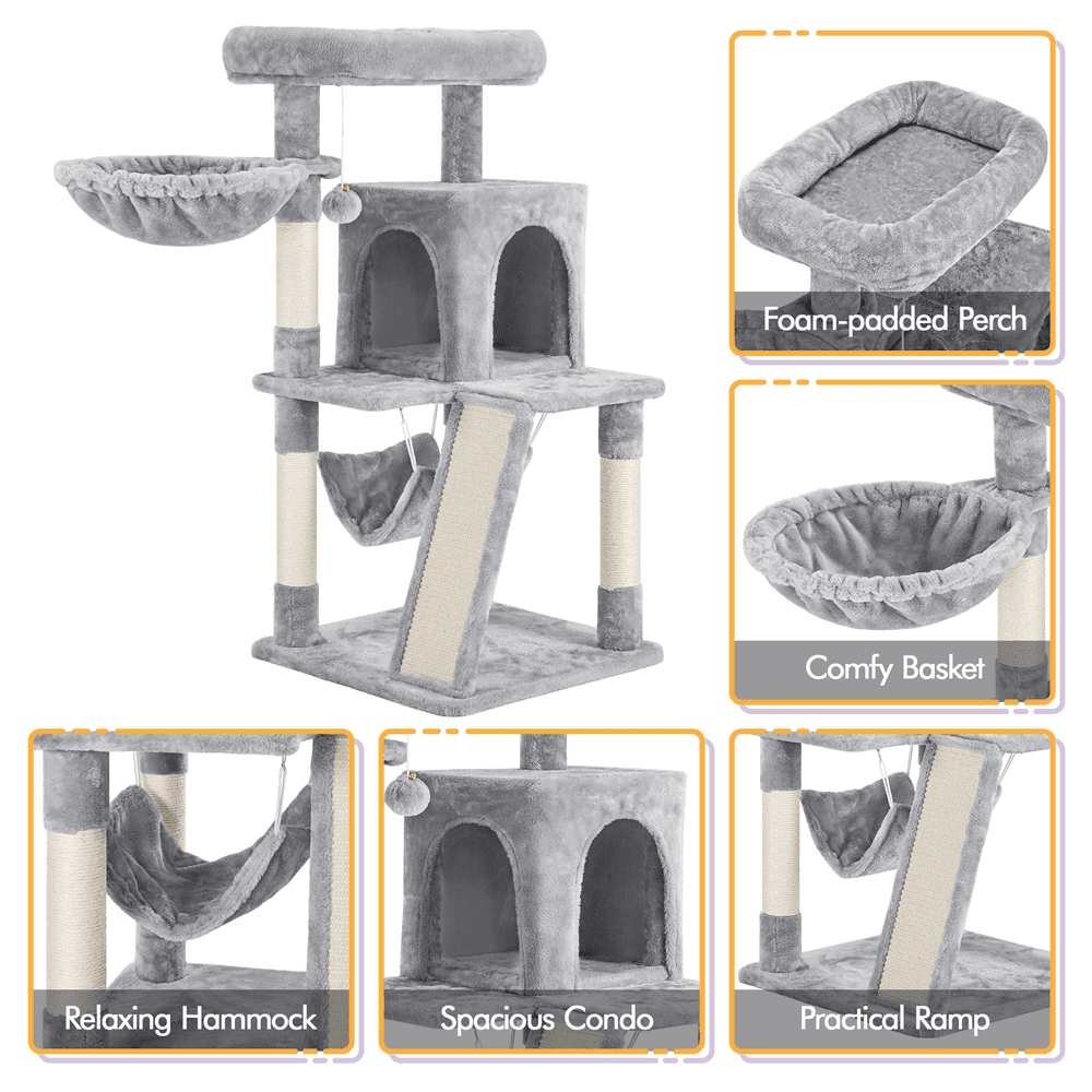 Alden Design Multi-level Small Cat Tree Tower with Condo, Light Gray