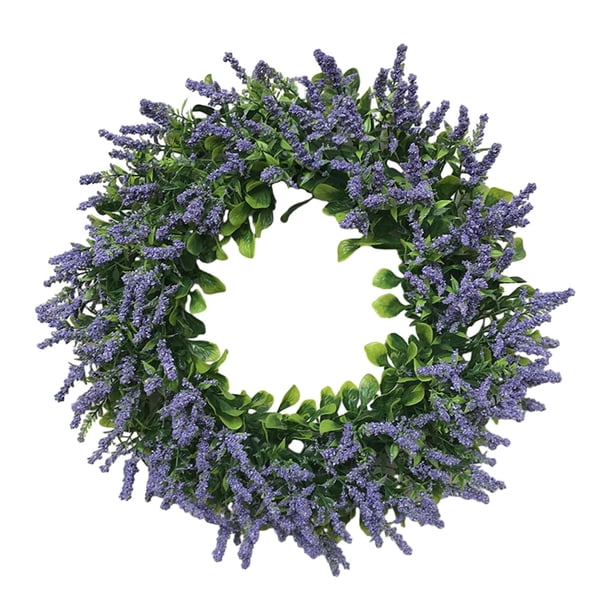 Corona de lavanda, corona de hojas , 17,72 pulgadas, coronas para todas las estaciones, adorno, coronas de simulación para pared de celebración