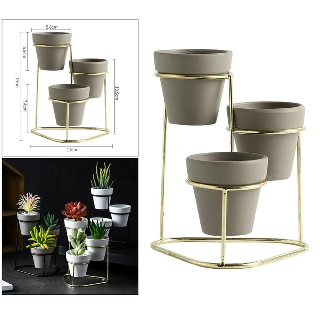 Macetas de cerámica shamjiam para Suculentas con soporte de metal 4.33x4.33x5.90 pulgadas
