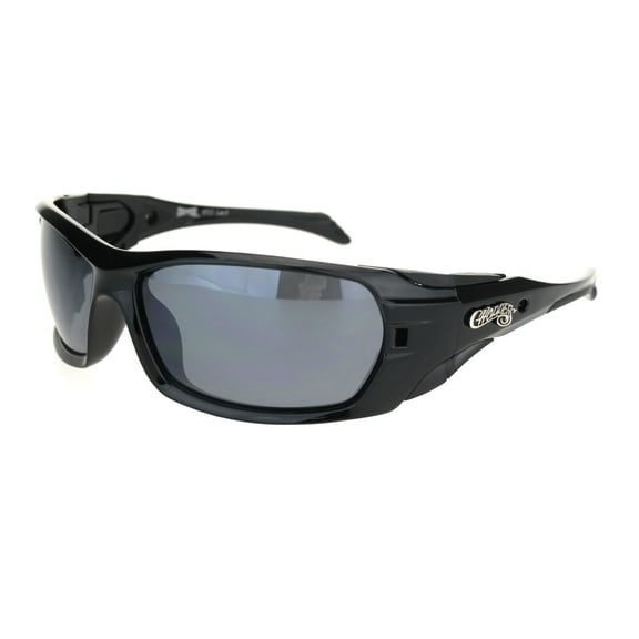 Choppers Mens Classic Rectangular Warp Biker Plastic Sunglasses All Black
