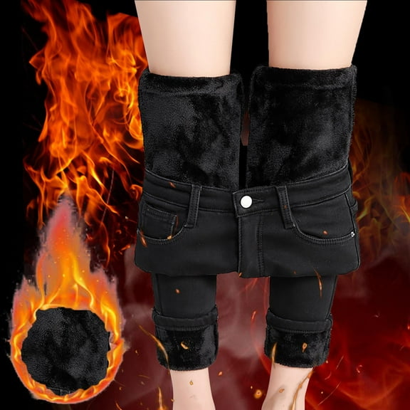 Clearance! Delayuji Plus Size Snow Pants for Women Fleece and Thick Winter Sports Pants Fleece Warm Casual Pants Plus Size Womens Clothing Black L