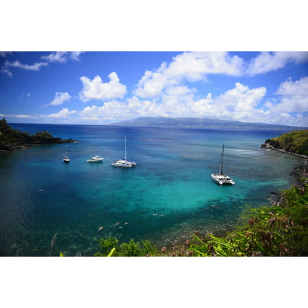 Canvas Print Hawaii Snorkel Maui Clouds Tropical Bay Boats Stretched Canvas 10 x
