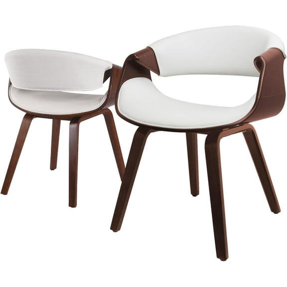 Fohfurniture Set of 2 Elegant Wide Bentwood Dining Chairs for Home Office, Upholstery Modern PU Leather Kitchen Chairs for Living Room, Study, and Dining Room (Set of 2, White)