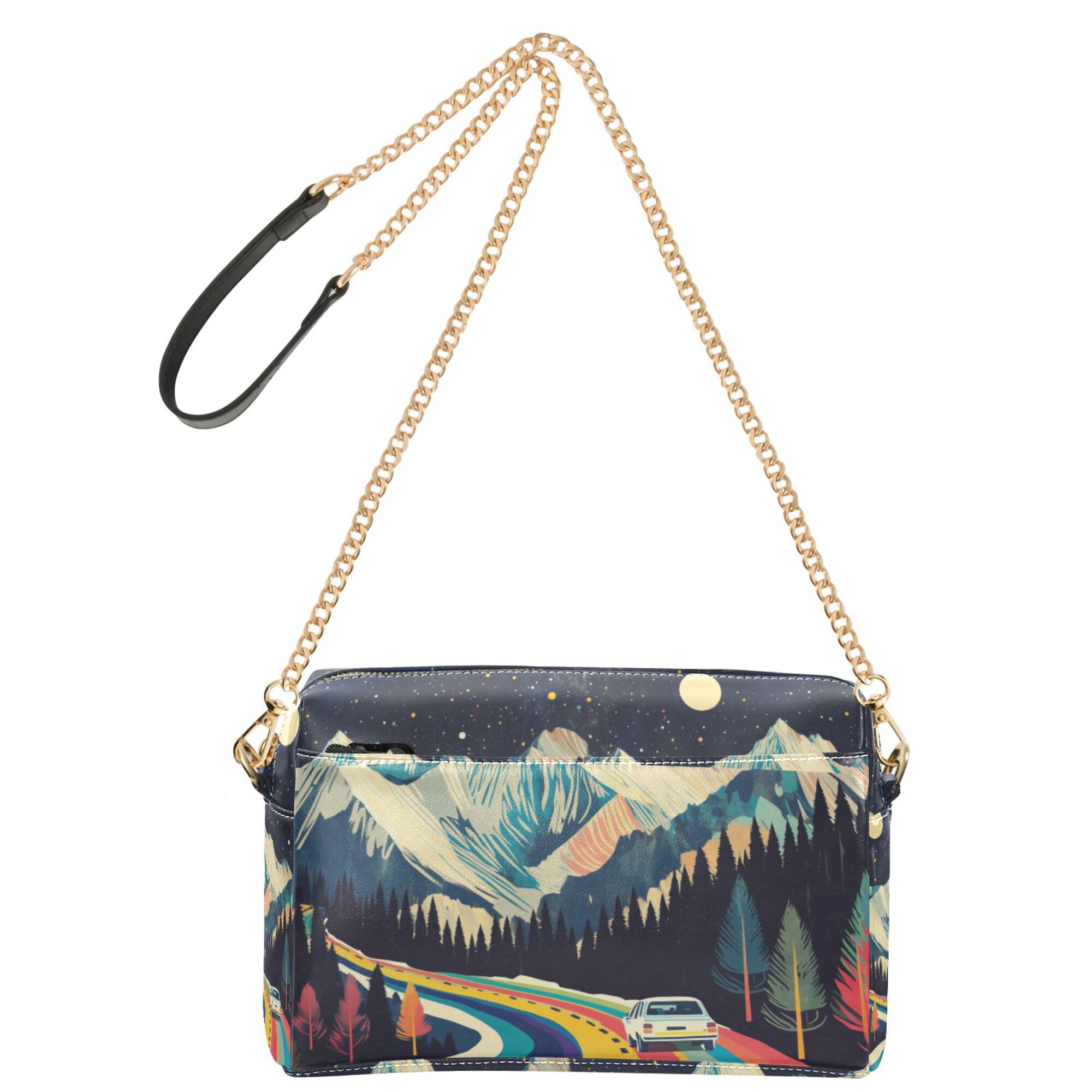FORMRS Women Crossbody Purse with Chain Strap Vegan Leather Shoulder Handbag, Evening Mountain Road