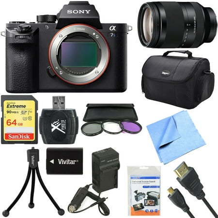 Sony a7S II Full-frame Mirrorless Interchangeable Lens Camera 24-240mm Lens Bundle includes a7S II Body, 24-240mm Telephoto Zoom Lens, 72mm Filter Kit, 64GB Memory Card, Beach Camera Cloth and