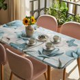 thumbnail image 3 of Spring Floral Table Cloths for 4 Foot Rectangle Tables, Vintage Tulips Flower Butterfly Retro Wood Blue Patio Waterproof Elastic Fitted Tablecloths, Washable Rectangular Table Cover for Camping, 3 of 8