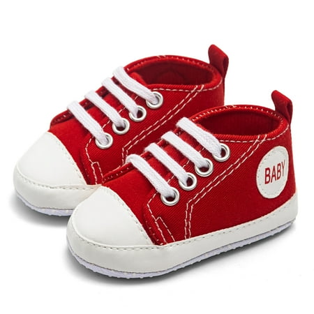 

Oalirro Newborn Infant Baby Boys Girls Solid Canvas Anti-slip Soft Shoes Walking Shoes Sneaker