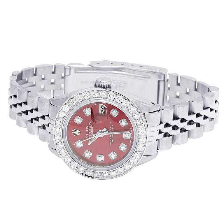 Ladies Rolex Datejust Oyster 69173 Red Dial Diamond Watch 2.0 Ct