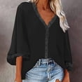 thumbnail image 2 of Moda mujer Casual Primavera Verano encaje cuello en V manga trompeta pluma superior Color sólido camiseta suelta blusa superior Fridja  ghk6717, 2 of 8