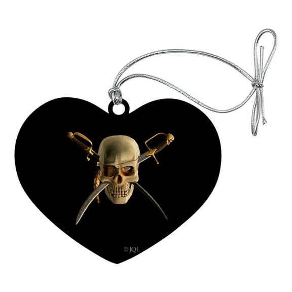 Pirate Skull Crossed Swords Patch Heart Love Wood Christmas Tree Holiday Ornament