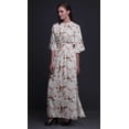 thumbnail image 4 of Bimba Rayon Dry Leaves & American Goldfinch Bird Smocked Waist Printed Gown Maxi Side Slit LadiesÂ&nbsp;Dress-XXX-Large, 4 of 6