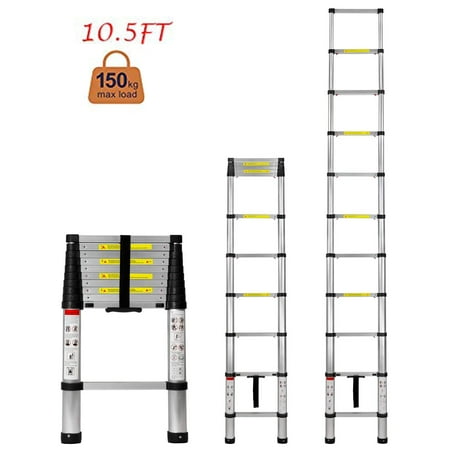 UBesGoo 10.5 ft Aluminum Telescoping Extension Ladder Multi-Purpose Telescopic Ladder EN 131 Certified, for Industrial Household Daily or Emergency Use, 330 lb Large Loading