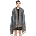 thumbnail image 5 of Pashmina Scarf Rave Women Scarves Luxury Paisley Shawl with Fringe Reversible Large Blanket Wrap 78.5" X27.5"(Rank Blue), 5 of 7