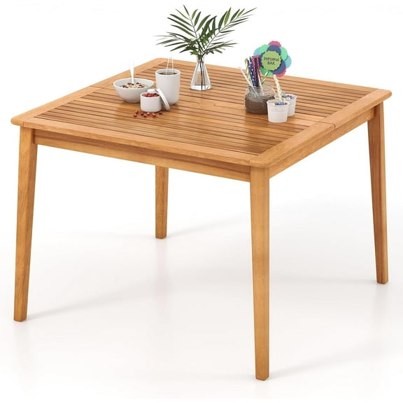 QISHENSHUI Outdoor Acacia Wood Dining Table for 4 People, 40” Square Patio Bistro Table with Built-in Umbrella Hole, Deck Table for Porch, Garden, Backyard