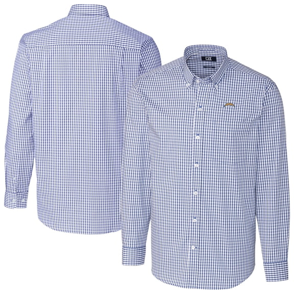 Men's Cutter & Buck Blue Los Angeles Chargers Easy Care Stretch Gingham Big & Tall Long Sleeve Button-Down Dress Shirt