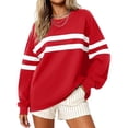 thumbnail image 2 of Women Varsity‑Style Striped Sweatshirt Oversized Long Sleeve Pullover Crew Neck Casual Fashion Tops, 2 of 5