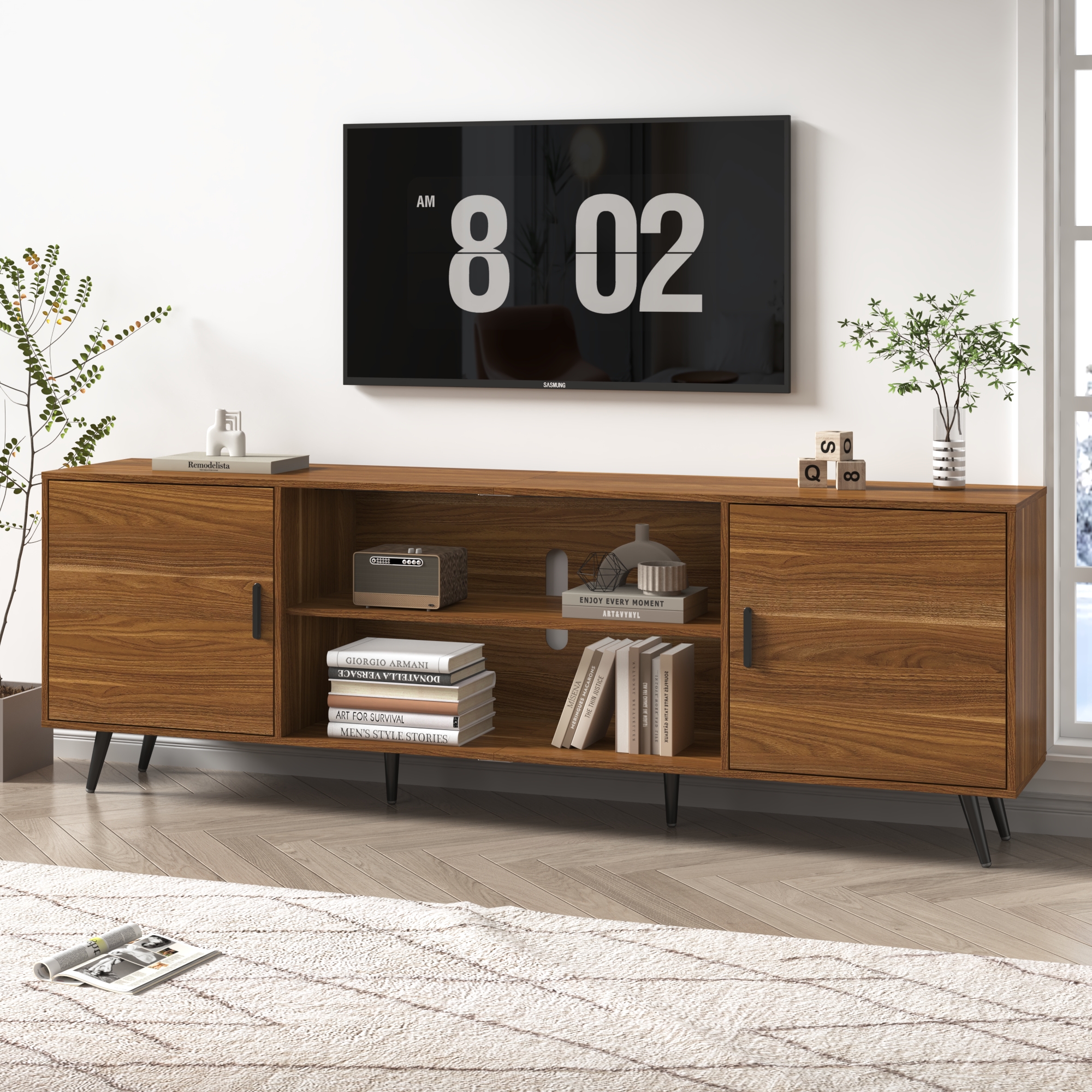ChVans 80 Inch Mid Century Modern TV Stand for TVs up to 90 inches, Wood TV Stand with Storage, Entertainment Center for Living Room Bedroom, TV Media Console