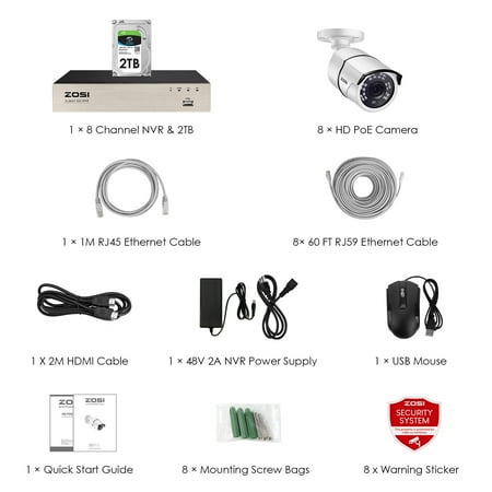 Zosi 5mp H 265 Poe Home Security Camera System Outdoor Indoor 8ch 2tb Hdd Poe Nvr Recorder And 4 Cctv Surveillance Bullet Ip Cameras With 120ft Long Night Vision Walmart Canada