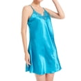 thumbnail image 4 of Defitshape Women's Silk Nightgown Summer Lace Short Pajama Dresses Satin Sleep Dress V Neck Spaghetti Strap Chemises Backless Sleepwear Sleeveless Nightie Sexy Lingerie Peacock Blue X-Large, 4 of 5