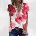 thumbnail image 2 of Tops de encaje básicos con estampado casual de manga corta con cuello en V delgado para mujer Fridja hjk4933, 2 of 5