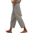 thumbnail image 7 of LEKWK Linen Crop Pants for Women Elastic Waist Casual Wide Leg Pants Loose Fit Solid Comfy Palazzo Bottoms with Pockets Fashion Beach Vacation Outfits, 7 of 7
