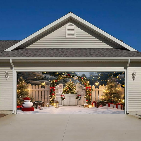 Large Festive Christmas Background Banner for Holiday Party Photography and Garage Door Decorations 7 by 16 Feet