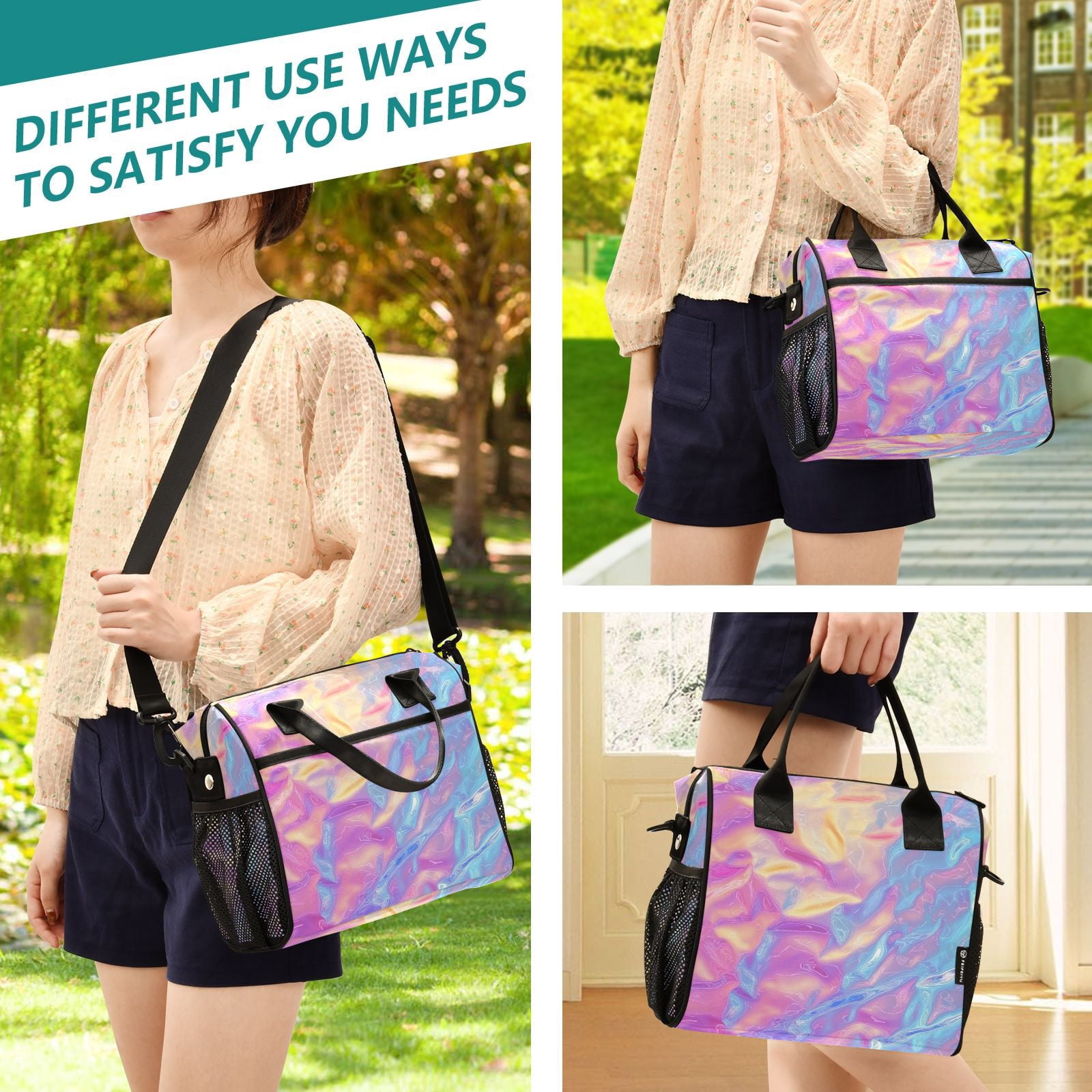 Ckdifva Colorful Hologram Waves Cooler Bag Cooler Cooling Tote Lunch Bag Lunch Box Front Pocket with Shoulder Strap