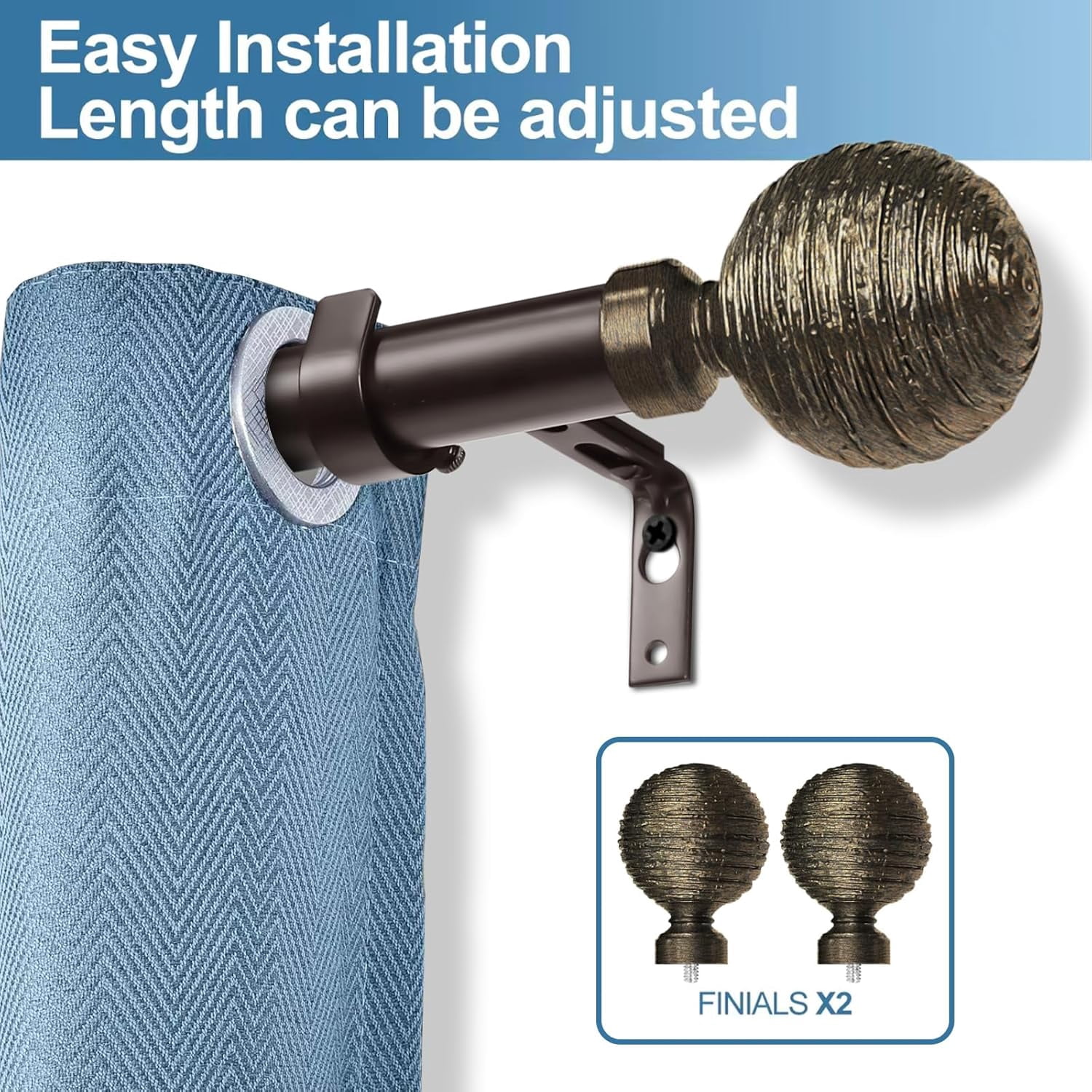 Urbanest Adjustable Single Curtain Rod Set Bronze With Gold Favo Finials – 1 - Inch Diameter, With Bronze Rod, 28–48 Inches