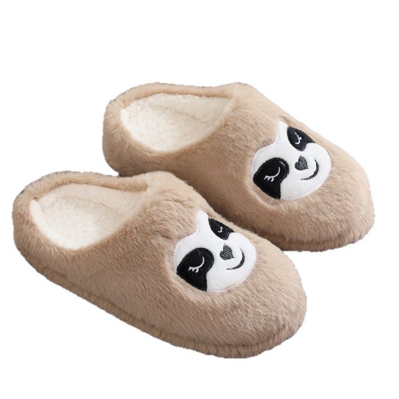 Gpaecead Women's Cute Sloth Plush Slippers Faux Fur Closed Toe Warm House Shoes Non Slip Soft Shoes For Winter, Khaki