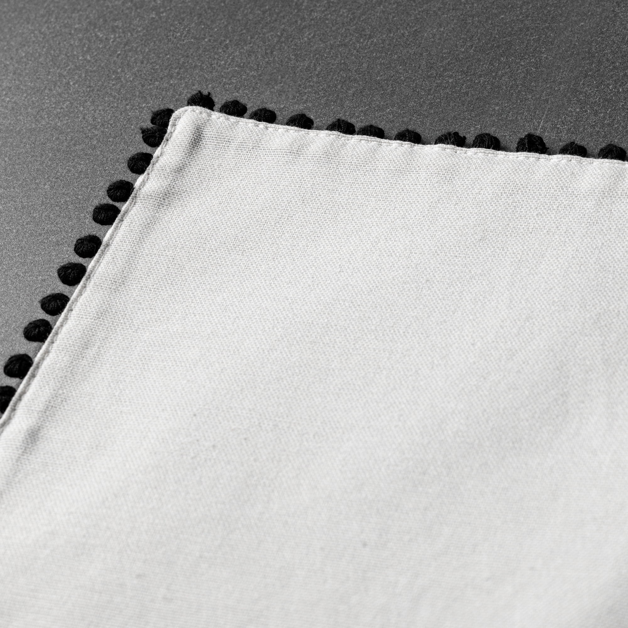 Thyme & Table Table Runner, Ivory with Black Pom Pom Trim, 14 x 72"