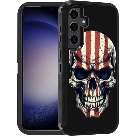for Samsung Galaxy S24 /S24 Plus Case, Military Grade Heavy Duty 3-Layer Shockproof Full-Body Protective Cover for Samsung Galaxy S24 Plus 5G (6.7", 2024), American Flag Skull