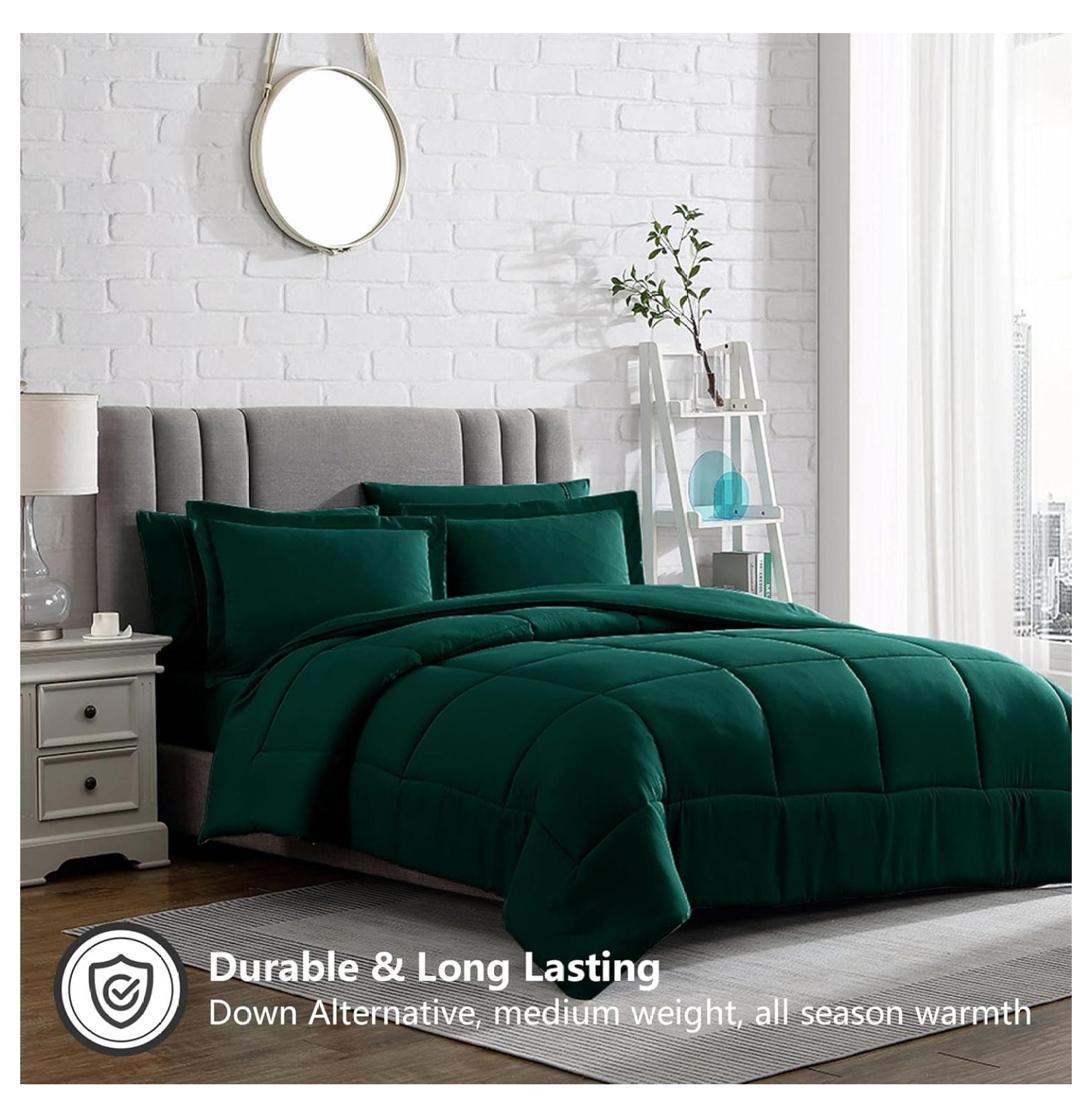 saney Comforter Set, Down Alternative Ultra Soft Microfiber, 3 Pieces with 1 Comforter and 2 Pillow Shams, Oeko-Tex Comforter for Full and Queen size Bed, Dark Green Comforters