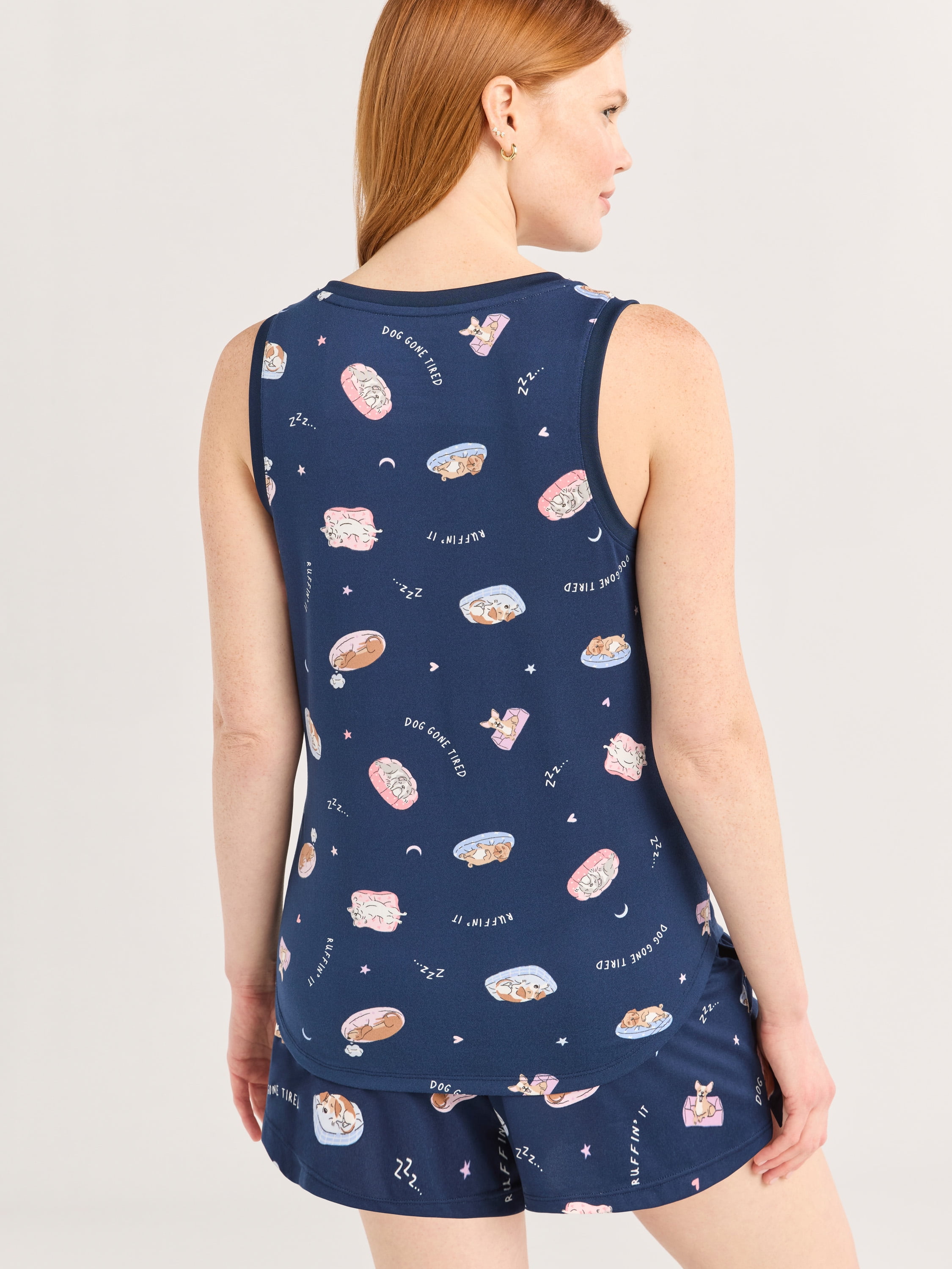 Joyspun Women's Printed Tank Top and Shorts Pajama Set, 2-Piece, Sizes XS-3X