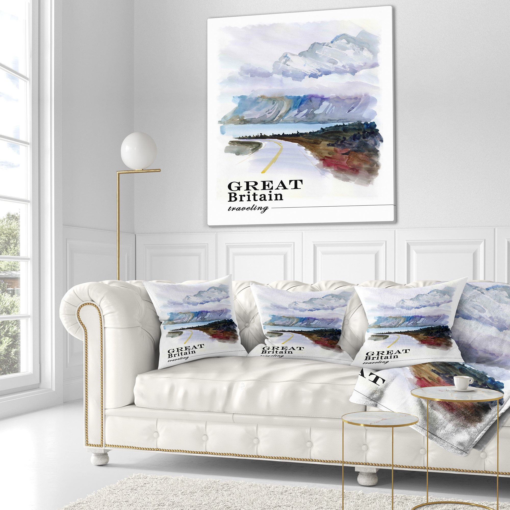 Designart England Cold Landscape - Cityscape Painting Throw Pillow - 16x16