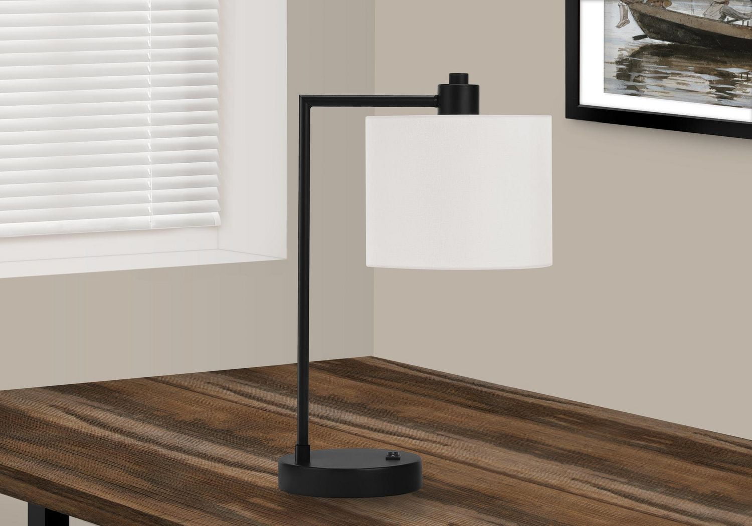 Monarch Specialties Lighting, 19"h, Table Lamp, Usb Port Included, Black Metal, Ivory / Cream Shade, Modern