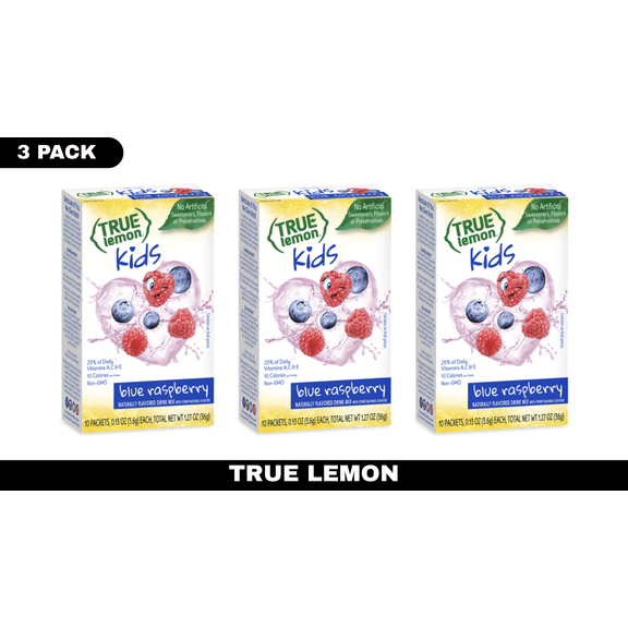 True Lemon True Lemon Kids Blue Raspberry Drink Mix, 10 ct – Pack of 3, Single-Serve Drink Packets, No Artificial Sweeteners
