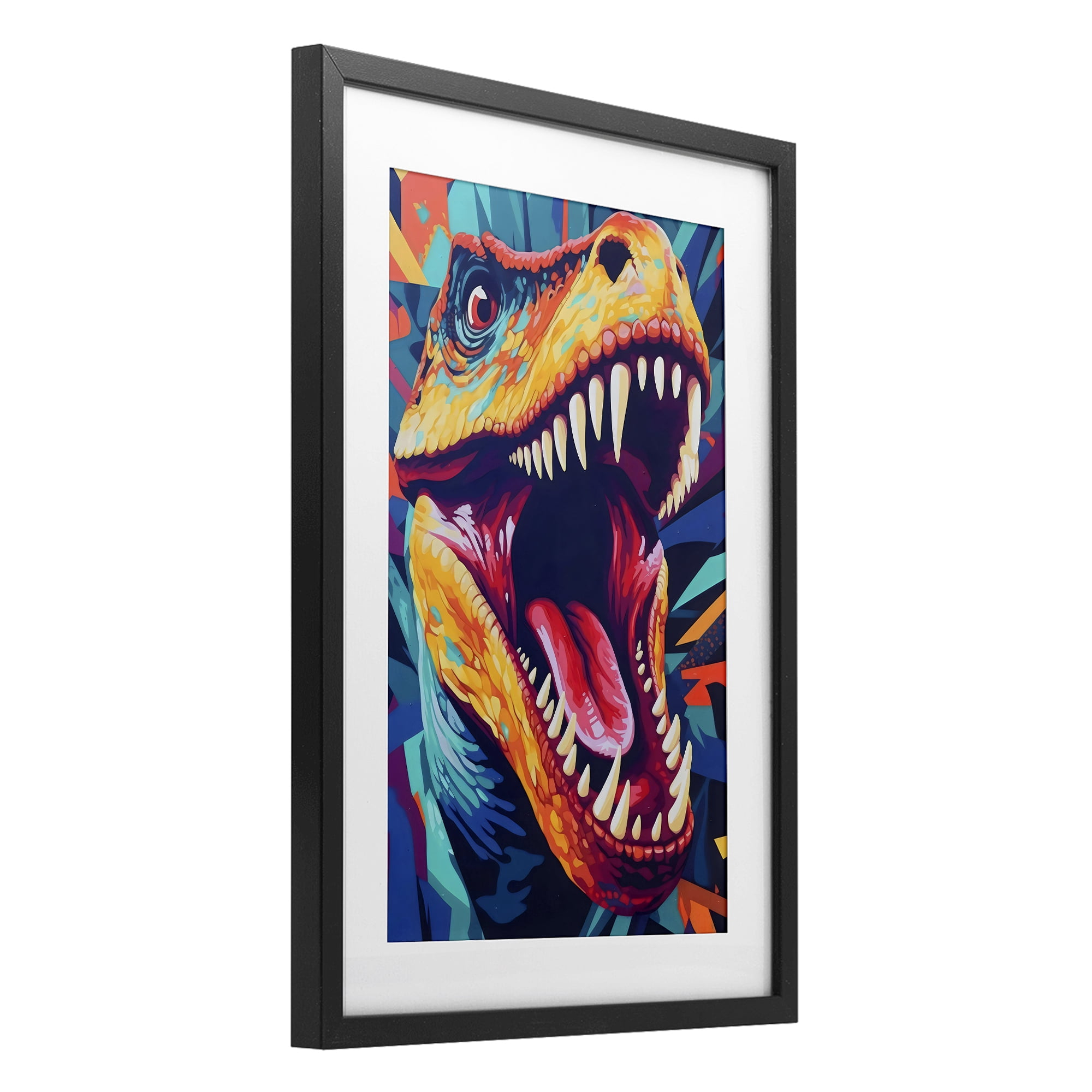 Stupell Industries Pop Style Raptor Dino Black Framed Print Under Glass, design by Creative Studio