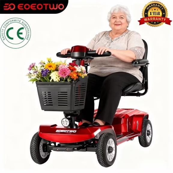 EOEOTWO 4 Wheels Mobility Scooter for Seniors Adults, Electric Folding Wheelchair Device with 24V 12Ah Acid Batterie,Max Load 419lb,8inches Tire