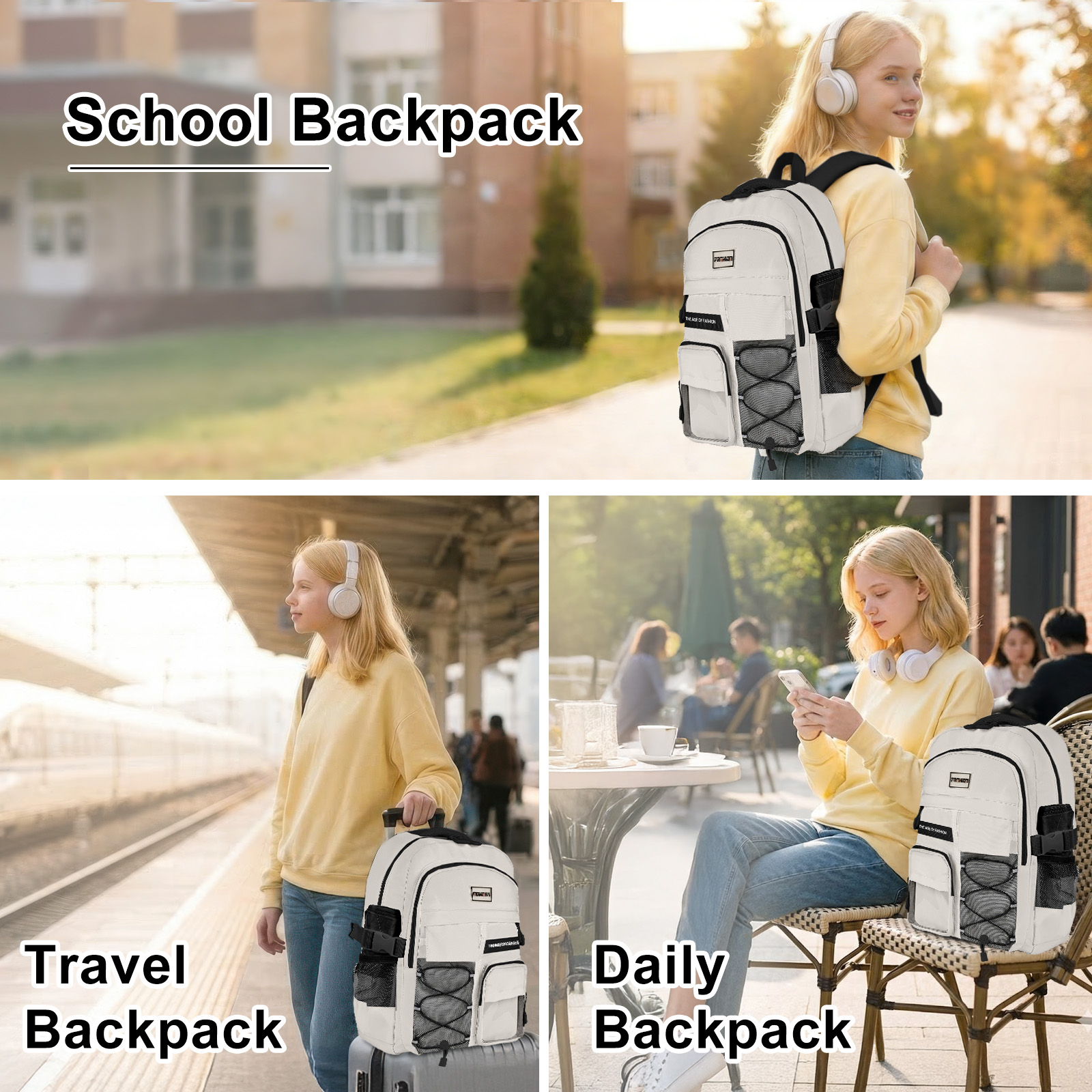 Mochila escolar para preparatoria y universidad, resistente, grande, ligera, para viajes, gris 5