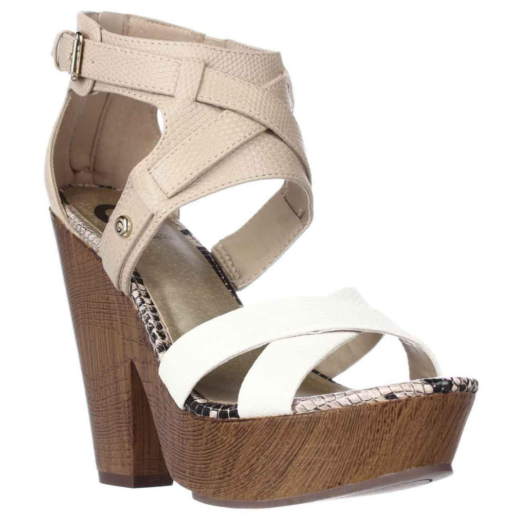 GUESS Womens G by GUESS Sissta Platform Sandals White Multi