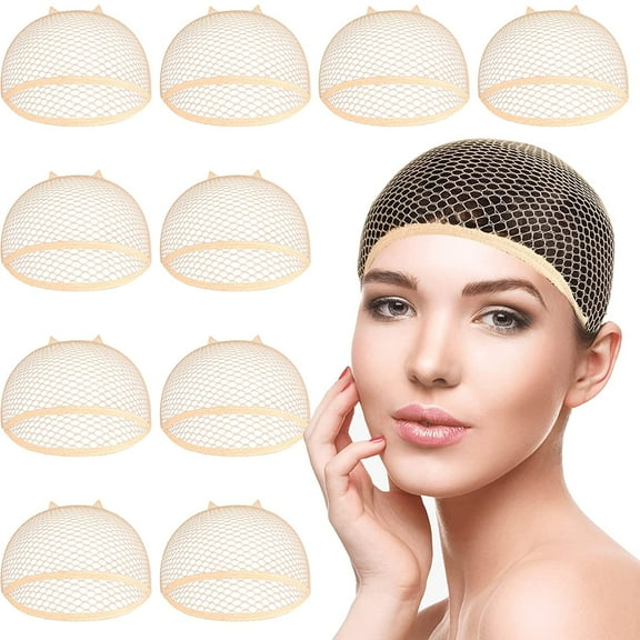 Wig Caps, 10 Pieces Mesh Wig Cap Net,Weaving Hair Net,Fishnet Wig Cap For Women(Natural Nude)