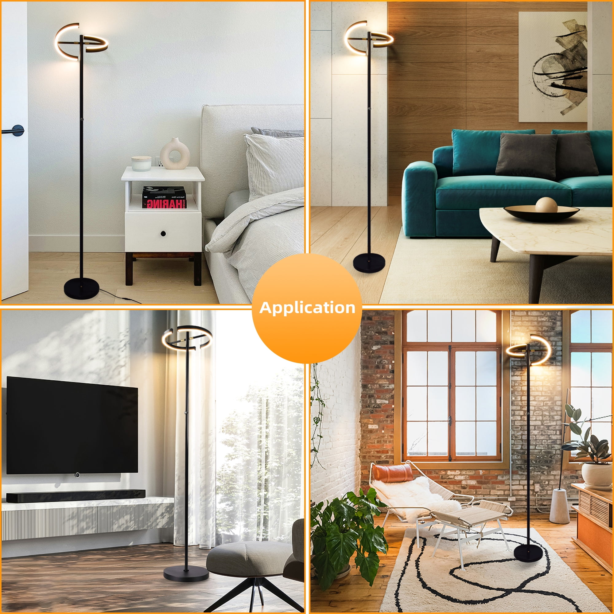 Hlite LED Floor Lamp,Rotatable Standing Lamp with Touch Control, 30W Modern Floor Reading Light,Dimmable Corner Uplighter for Living Room Bedroom Office,Black