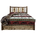 thumbnail image 2 of Homestead Collection Platform Bed w/ Storage, Queen w/ Laser Engraved Elk Design, Stain & Clear Lacquer Finish, 2 of 8