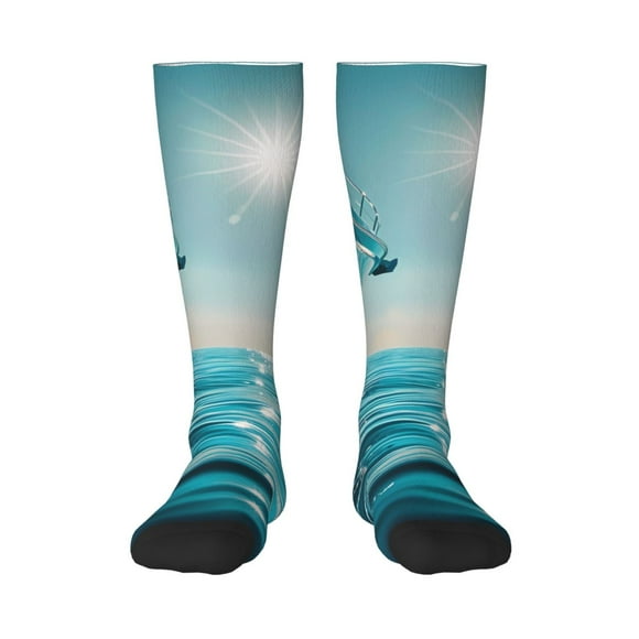 Fotbe Turquoise Ocean Reflection Calcetas Divertidas Estampadas para Hombre y Mujer, Calcetas de Algodón hasta la Rodilla para Caminar, Correr, Enfermería y Embarazo