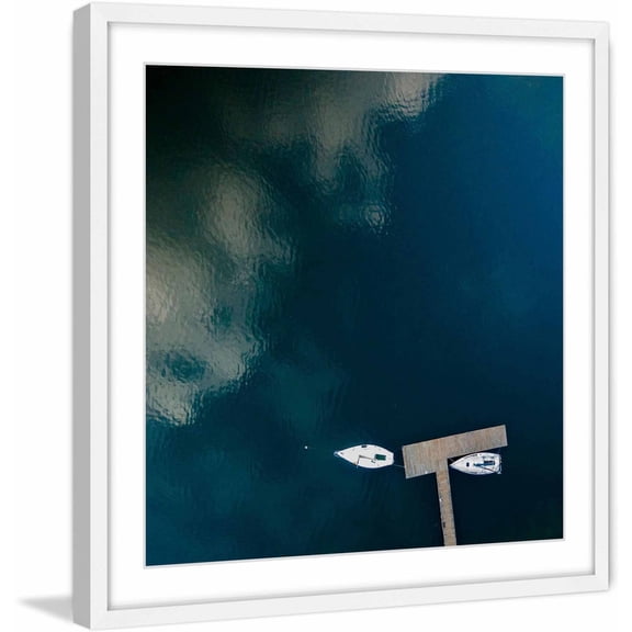 Marmont Hill "White Boats Calm Lake" By Karolis Janulis Framed Painting Art Print, 12.0" x 1.5"