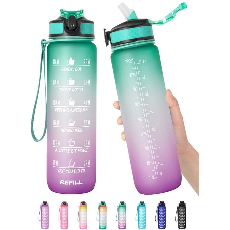 32 oz Motivational Water Bottle with Time Marker & Straw - Frosted