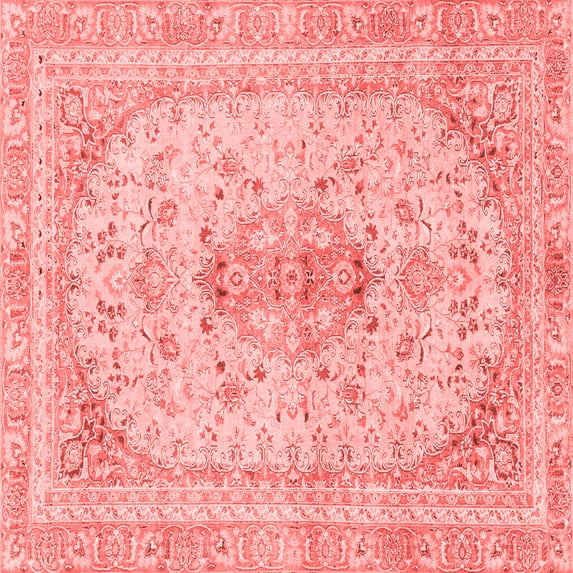 Ahgly Company Machine Washable Indoor Square Abstract Red Modern Area Rugs, 3' Square