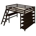 Wood Full Loft Bed with Desk, Full Size Loft Bed with 4 Tier Storage